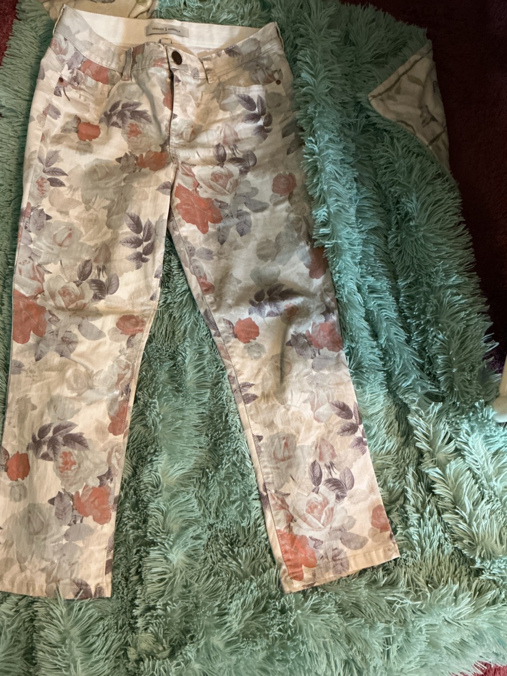 Vintage America Floral Pants in Cream, Coral & Lavender 98% cotton